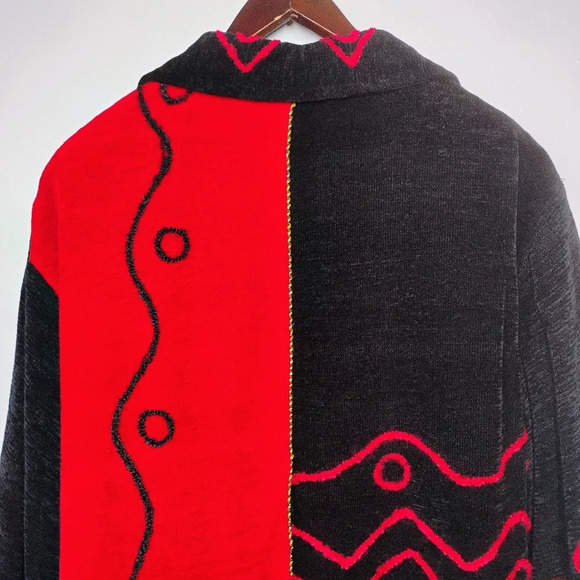 Vintage New Direction Artsy Red Black Geometric Lightweight Blazer Jacket Large - Picture 6 of 15